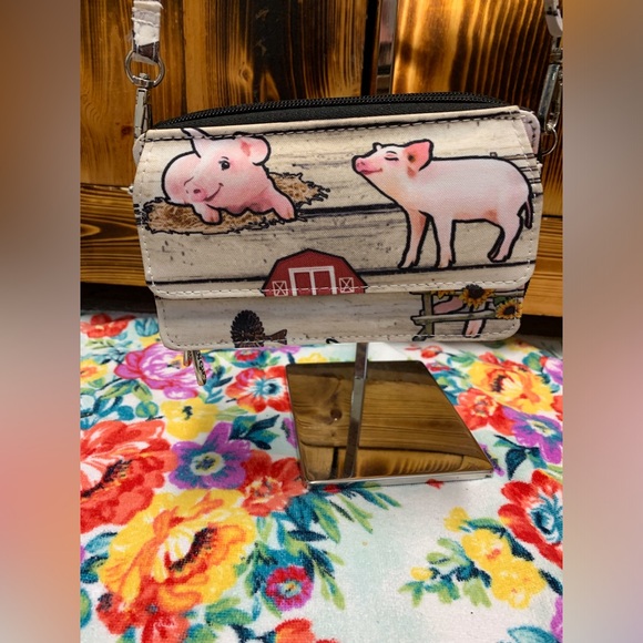 None Other - Charming Piglet Print Wallet on a Chain